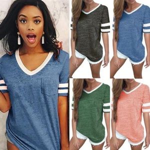 V-neck baseball tees. Do not fit true to size